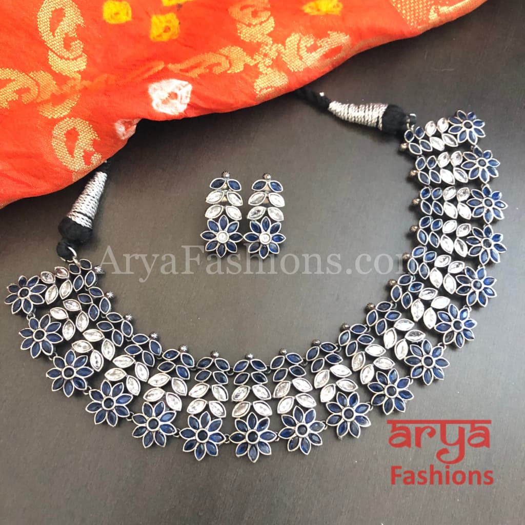 Kishani Oxidized Silver Jaipuri Tribal Necklace with Multicolor beads