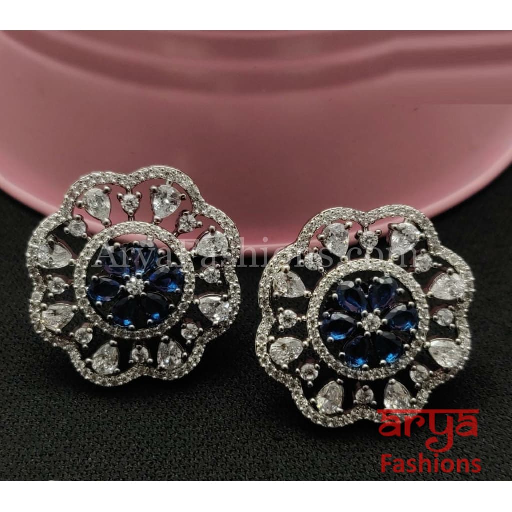 Krisha Black Silver CZ Studs/ Trendy Bollywood Stud Earrings
