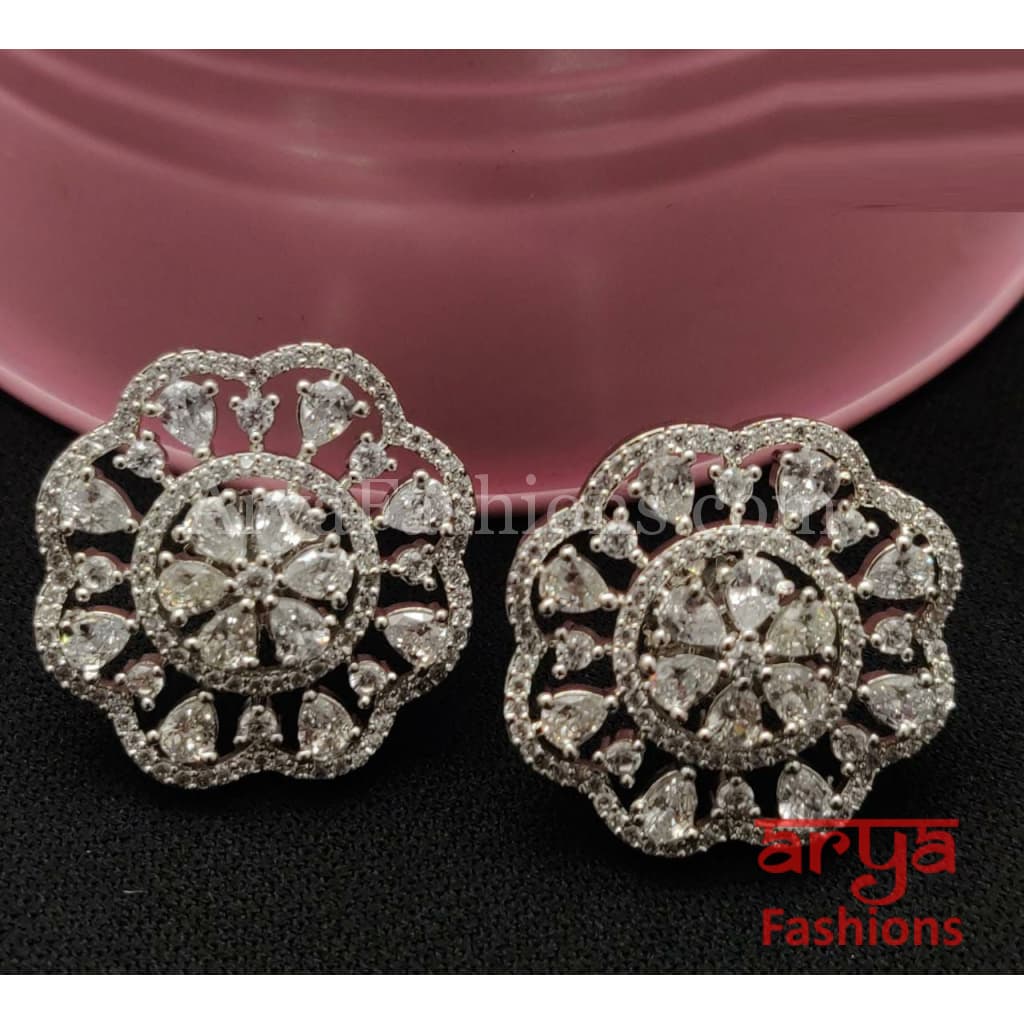 Krisha Silver CZ Studs/ Trendy Bollywood Stud Earrings