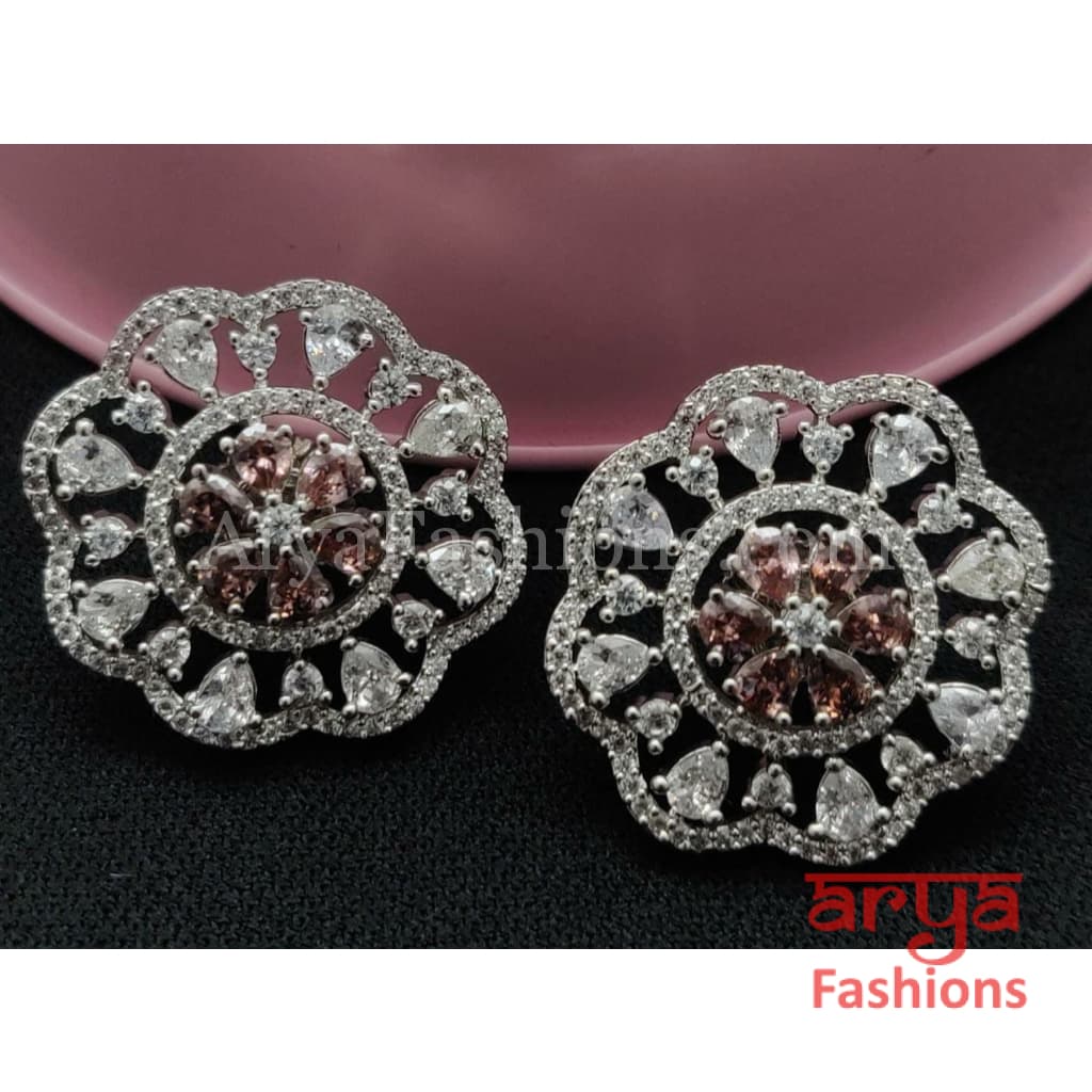 Krisha Silver CZ Studs/ Trendy Bollywood Stud Earrings