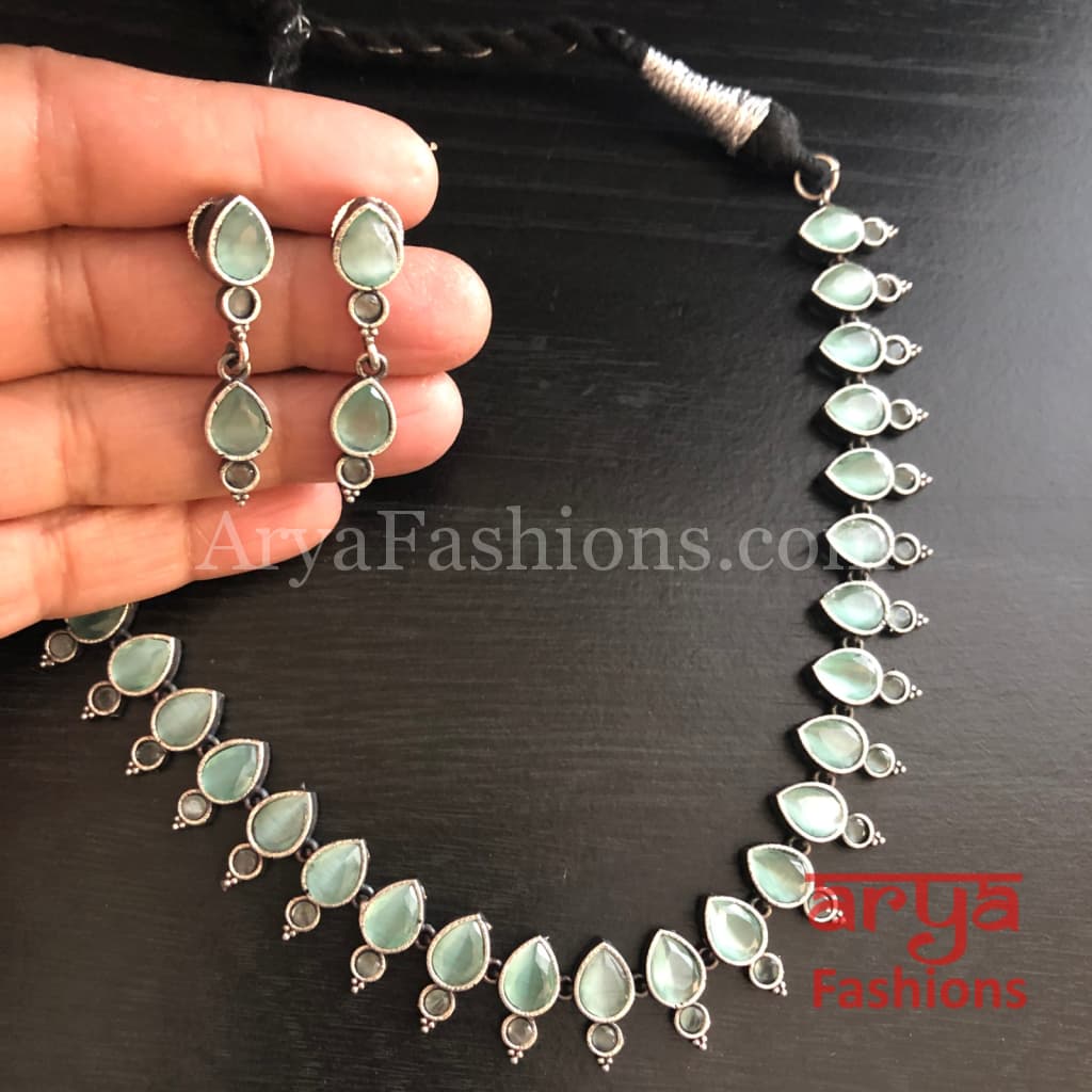 Krushi Multicolor Color Oxidized Silver Necklace
