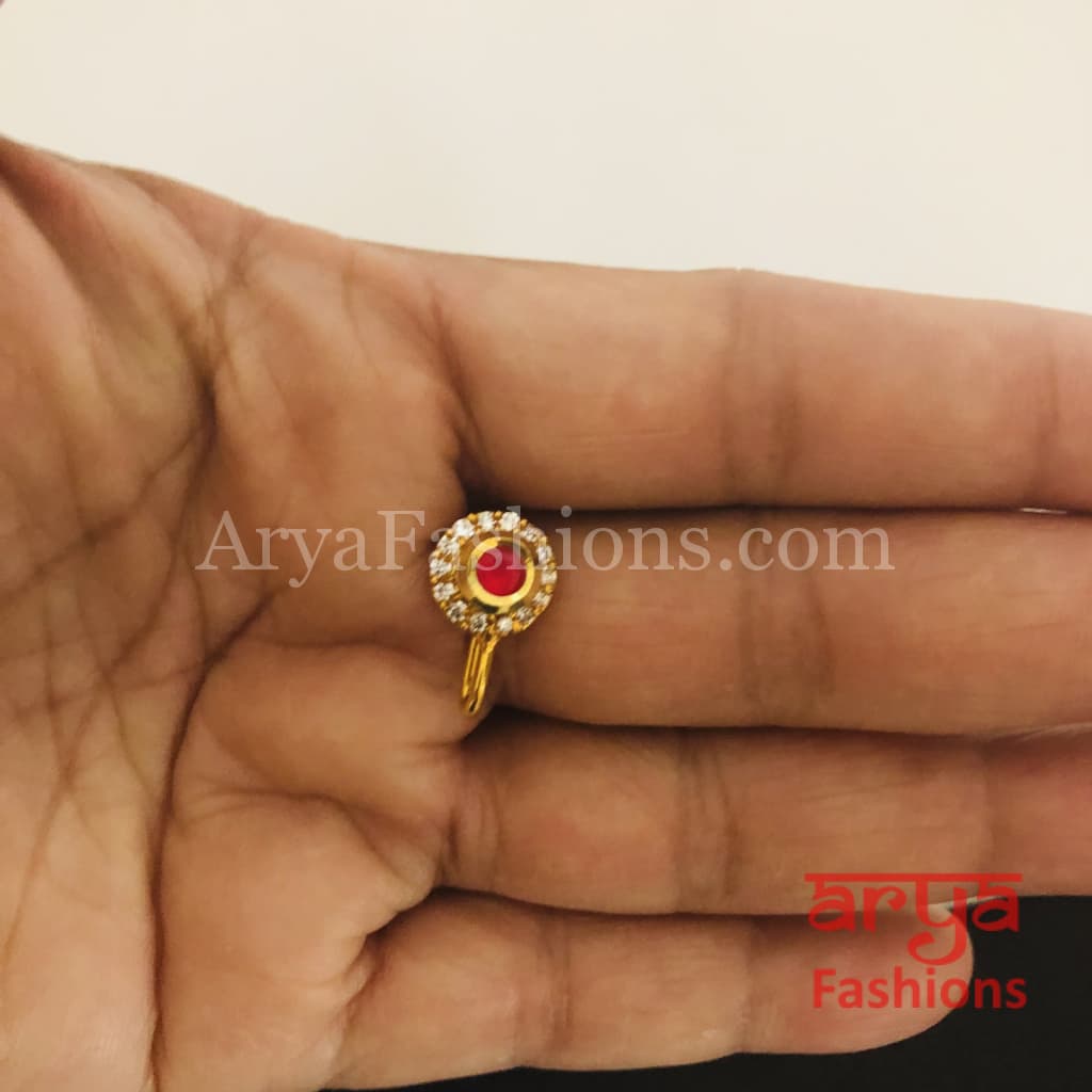 Kundan CZ non piercing nose ring Nosepin/Bridal Nosering/Indian Wedding