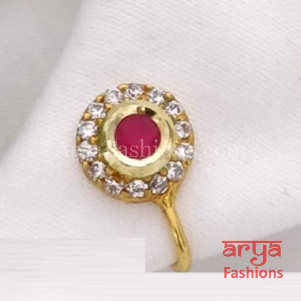 Kundan CZ non piercing nose ring Nosepin/Bridal Nosering/Indian Wedding