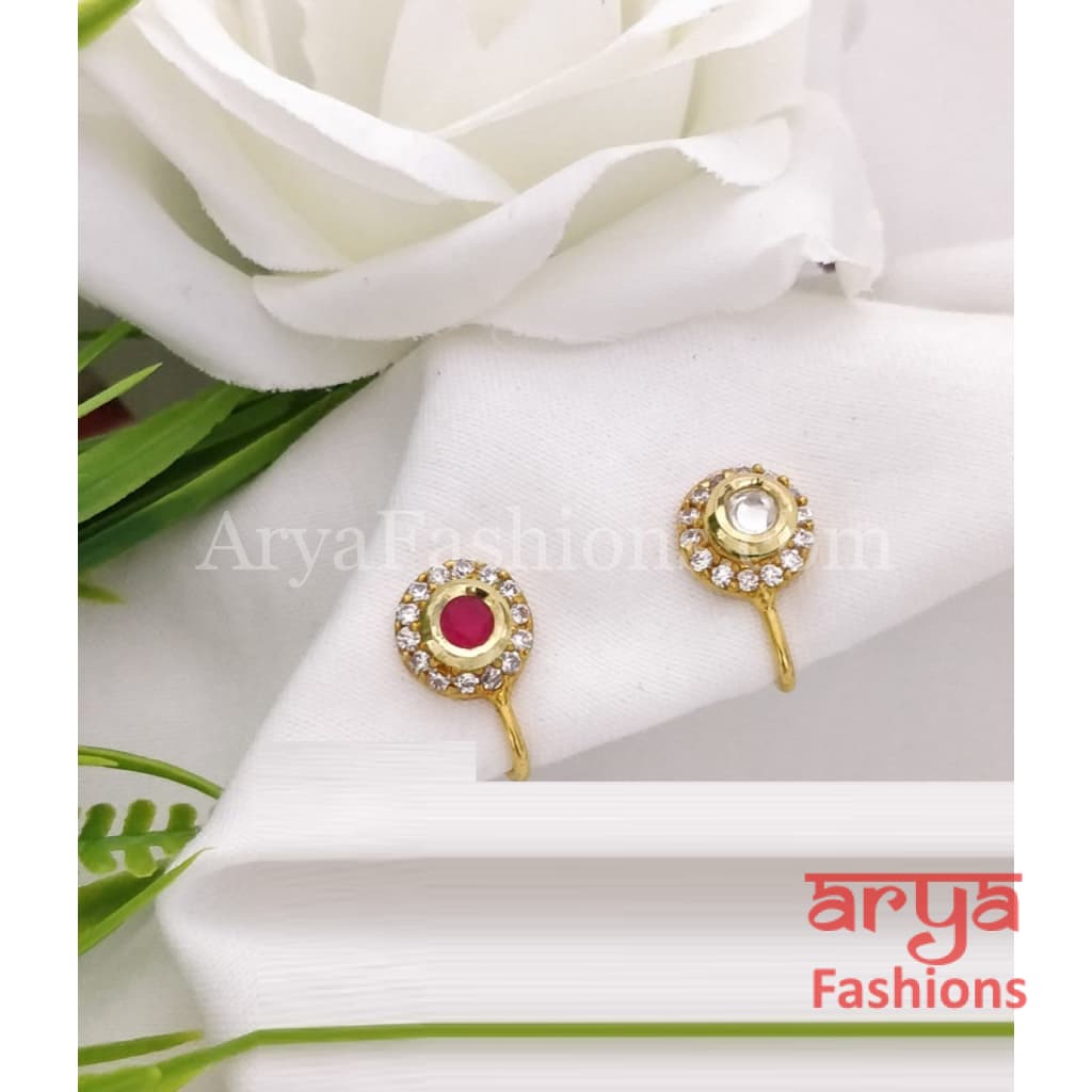 Kundan CZ non piercing nose ring Nosepin/Bridal Nosering/Indian Wedding