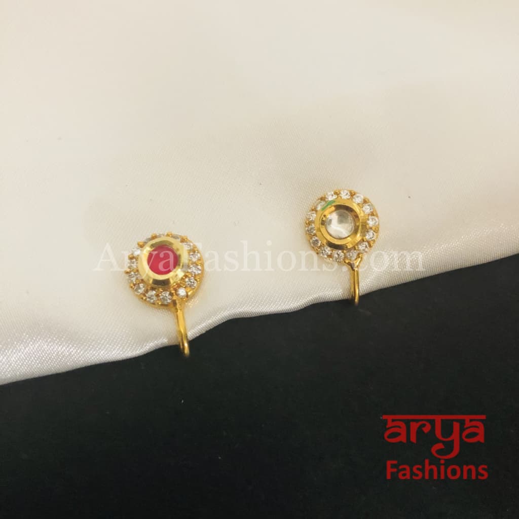 Kundan CZ non piercing nose ring Nosepin/Bridal Nosering/Indian Wedding