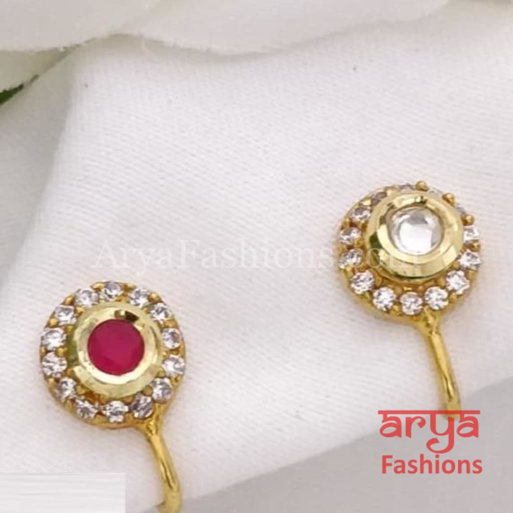 Kundan CZ non piercing nose ring Nosepin/Bridal Nosering/Indian Wedding