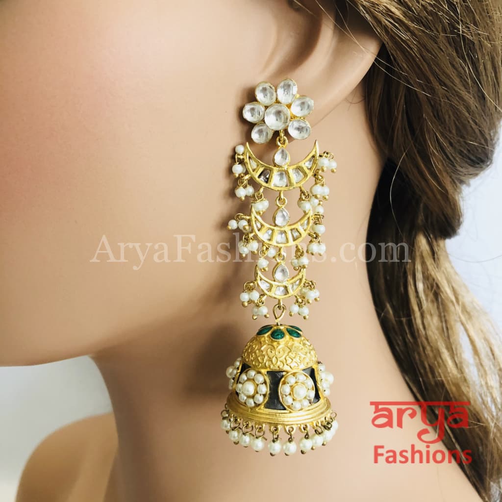 Kundan Long Jhumka Earrings/Black Meenakari/Kundan Jhumka/Party Earrings