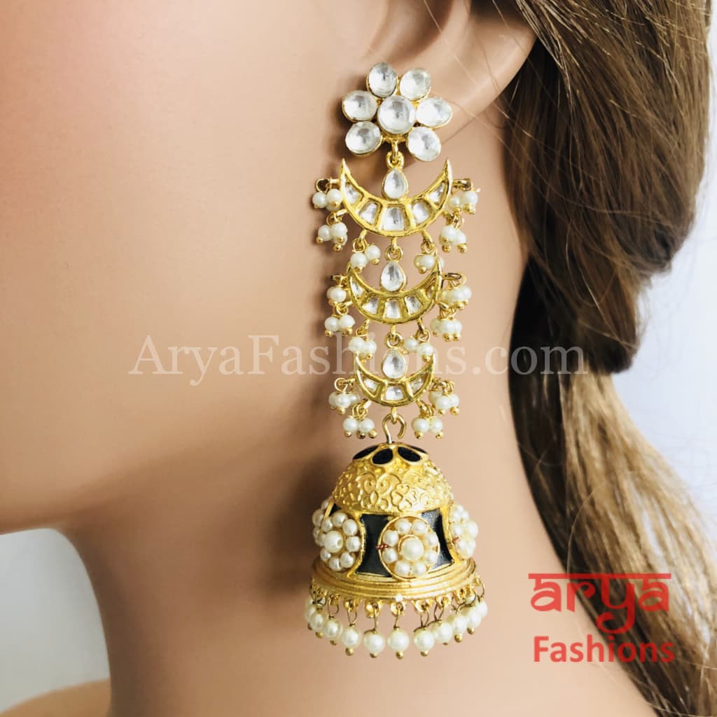 Kundan Long Jhumka Earrings/Black Meenakari/Kundan Jhumka/Party Earrings