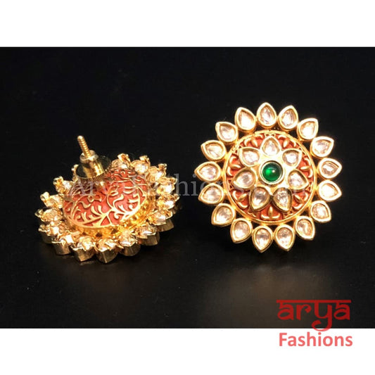 Kundan CZ Meenakari Star Shape Studs