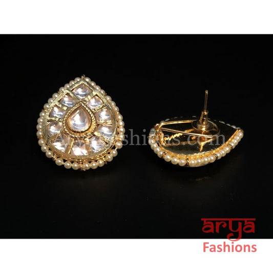 Kundan Pearl Studs