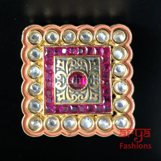 Kundan Pink Meenakari Jadau Ring