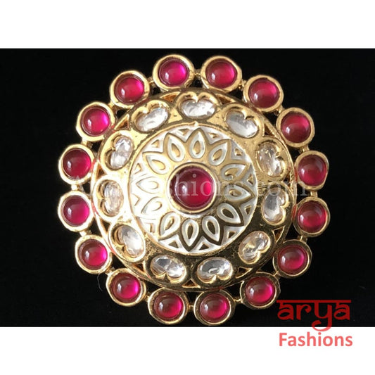 Kundan Ring with Ivory Meenakari and Ruby Stones