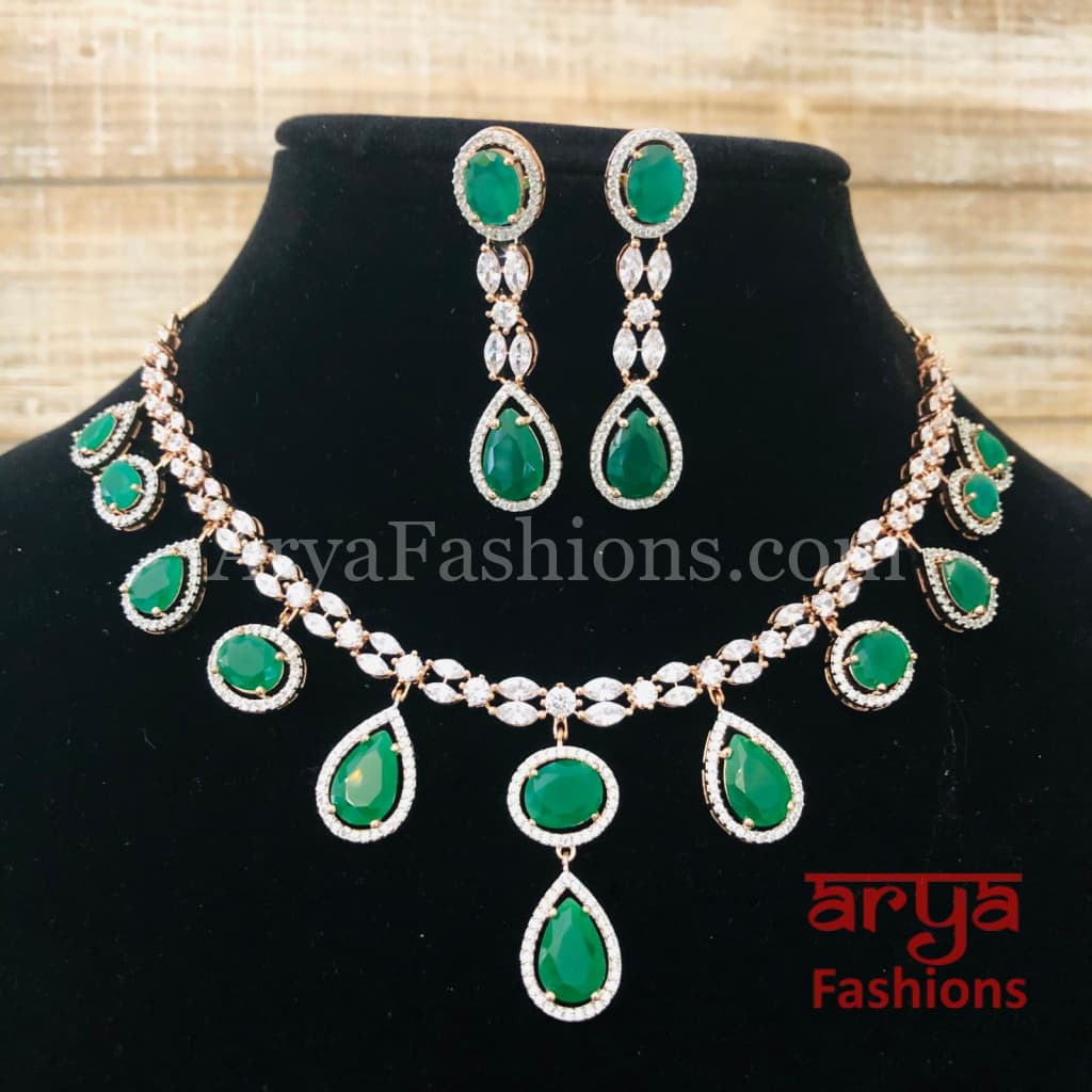 Kushal Emerald Ruby Designer Necklace with Long Earrings