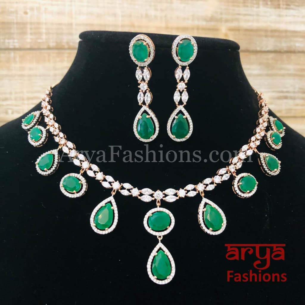 Kushal Emerald Ruby Designer Necklace with Long Earrings