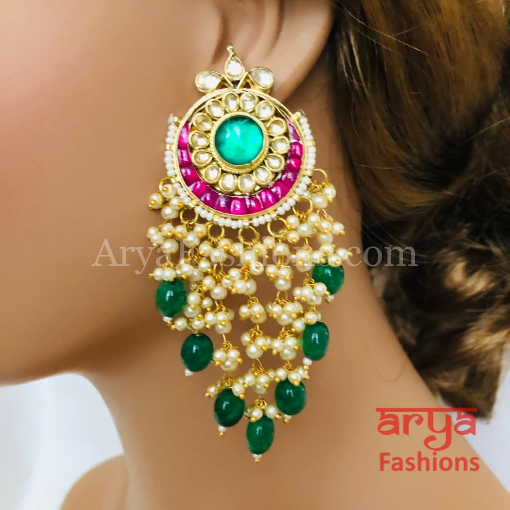 Azba Dazzling Floral Statement Antique Chandbali Earrings - Tarinika India
