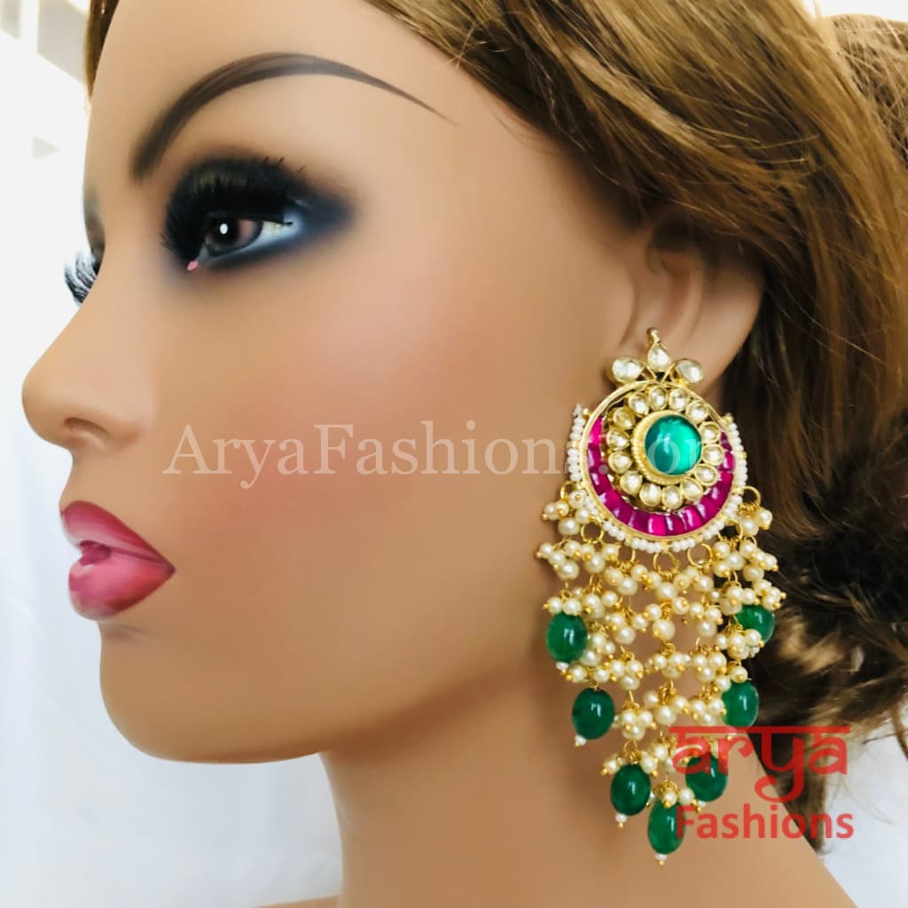 Lakshmi Bridal Kundan Ruby Emerald Chandbali Earrings