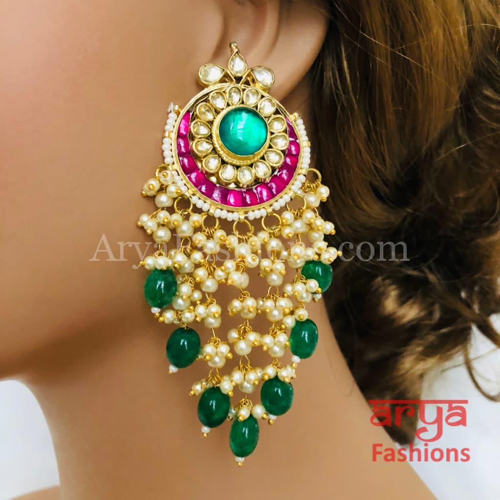 Lakshmi Bridal Kundan Ruby Emerald Chandbali Earrings