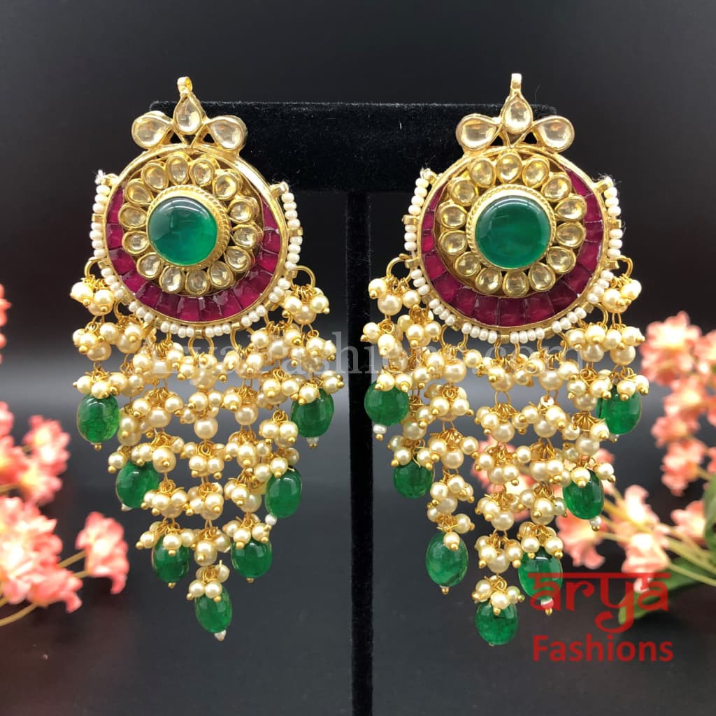 Indian Gold Plated Bollywood Style Jewelry Pearl Kundan Chandbali Earrings  Set | eBay