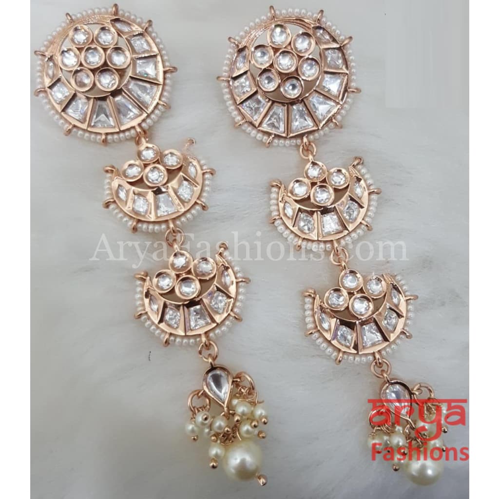 Lisha Rose Gold Gray Kundan Party Earrings