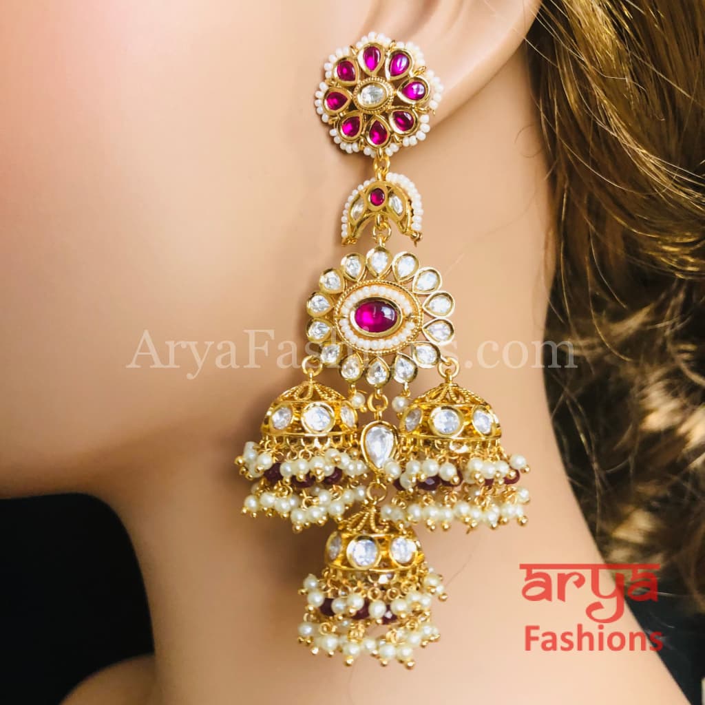 Long Bridal Pacchi Kundan Jhumka Earrings/ Indian Traditional Earrings
