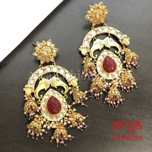 Long Elephant Theme Amrapali Inspired Golden Earrings