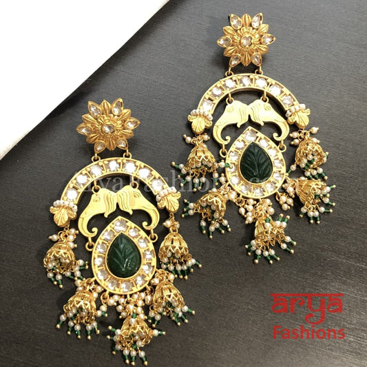 Long Elephant Theme Amrapali Inspired Golden Earrings