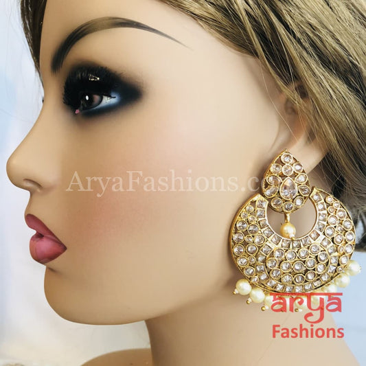 Mahi Golden Kundan Pearl Bridal Earrings / Antique Chandbali
