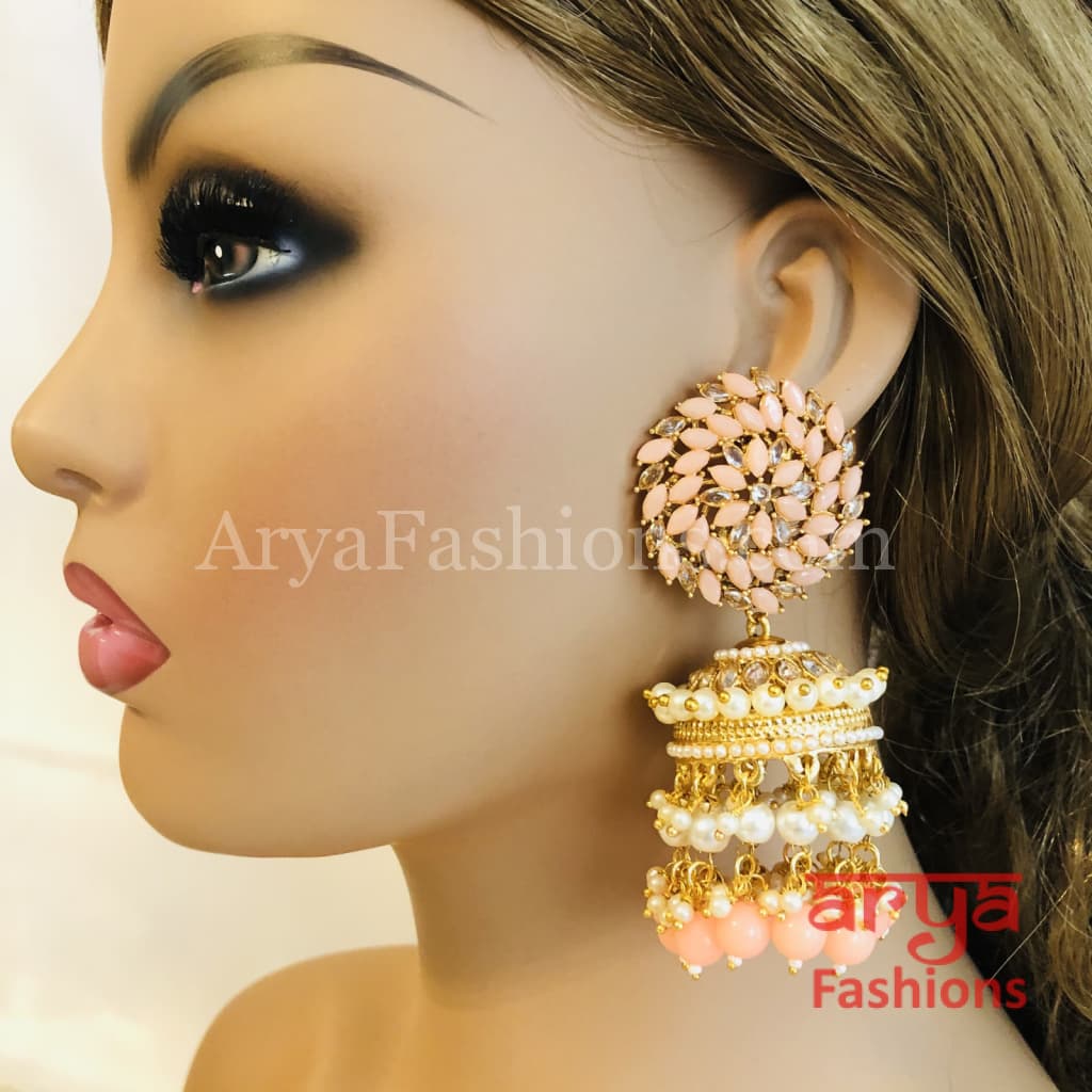 Mahi Golden Meenakari Long Jhumka Earrings with Pearl beads