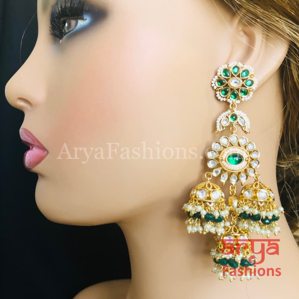 Mahi Long Jadau Kundan Indian Jhumka with Pearls