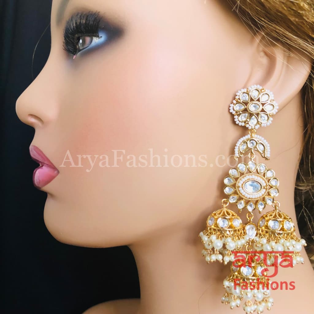 Mahi Long Jadau Kundan Indian Jhumka with Pearls