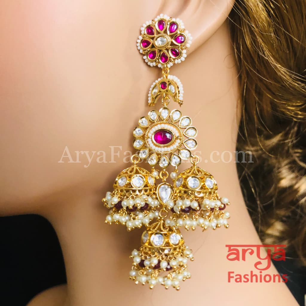 Mahi Long Jadau Kundan Indian Jhumka with Pearls