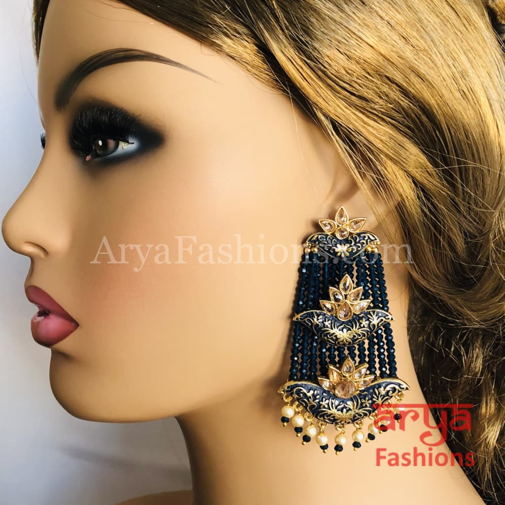 Mahi Meenakari Kundan Beads Chandbali in Green Blue Red and Light