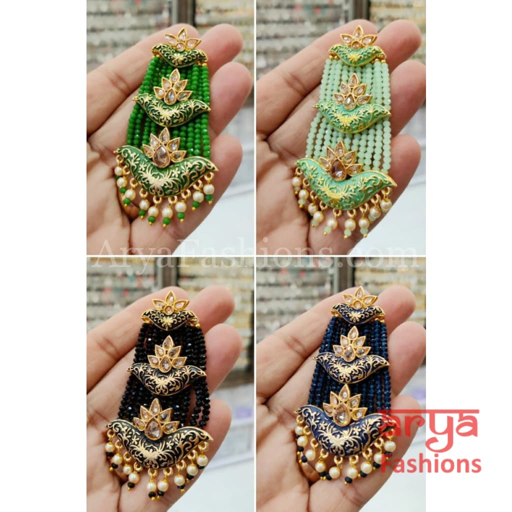 Mahi Meenakari Kundan Beads Chandbali in Green Blue Red and Light