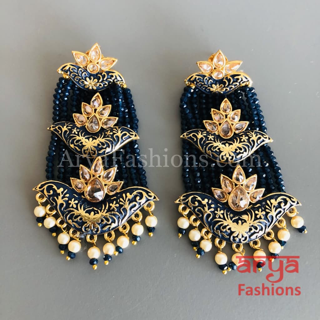 Mahi Meenakari Kundan Beads Chandbali in Green Blue Red and Light
