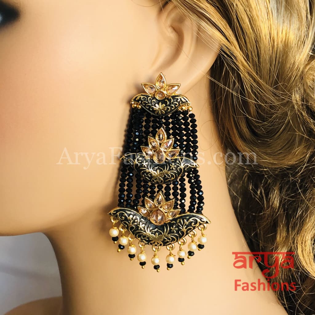 Mahi Meenakari Kundan Beads Chandbali in Green Blue Red and Light