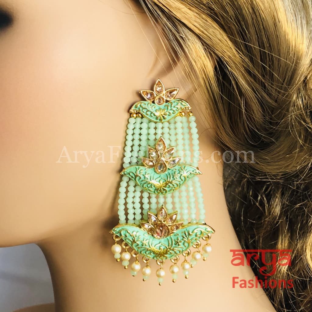 Mahi Meenakari Kundan Beads Chandbali in Green Blue Red and Light