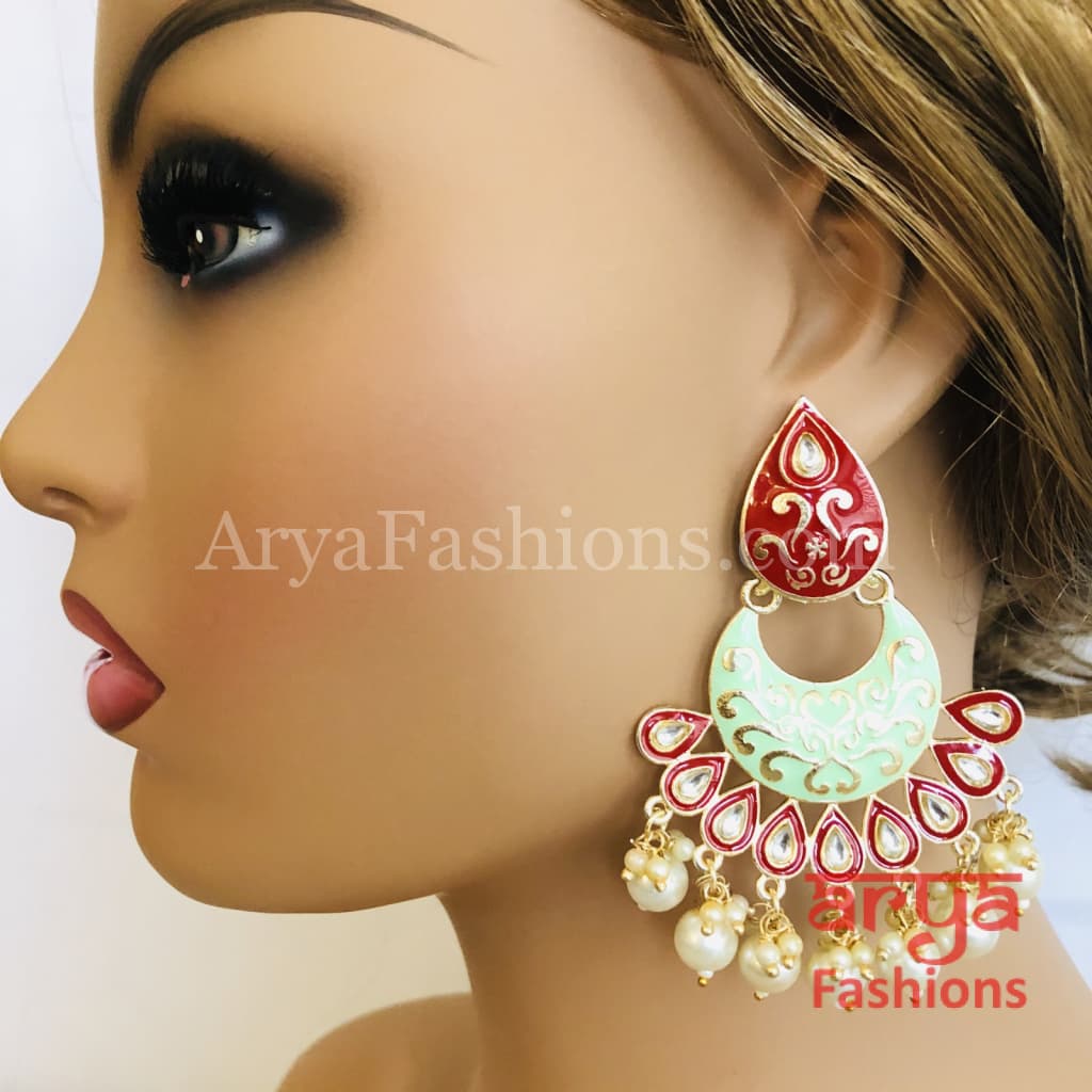 Mahi Meenakari Kundan Chandbali with Colored Beads