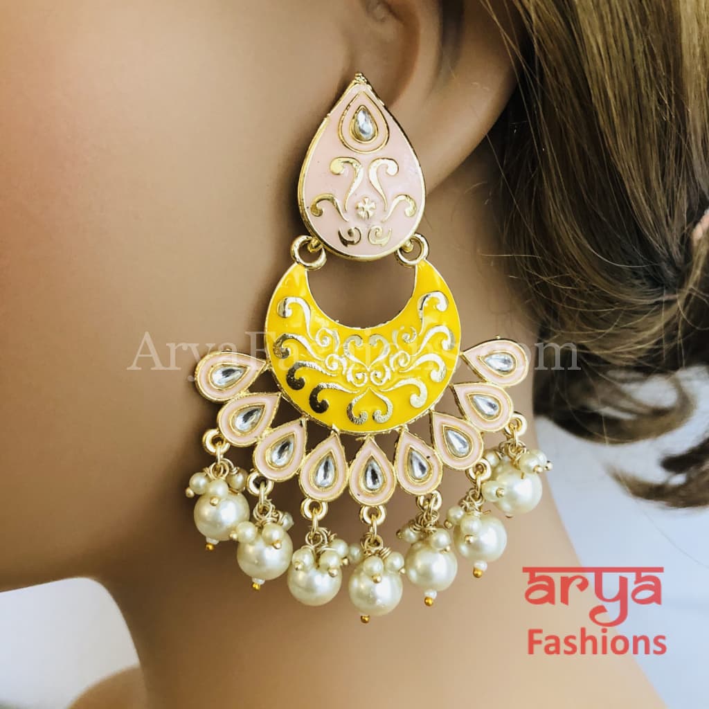 Mahi Meenakari Kundan Chandbali with Colored Beads