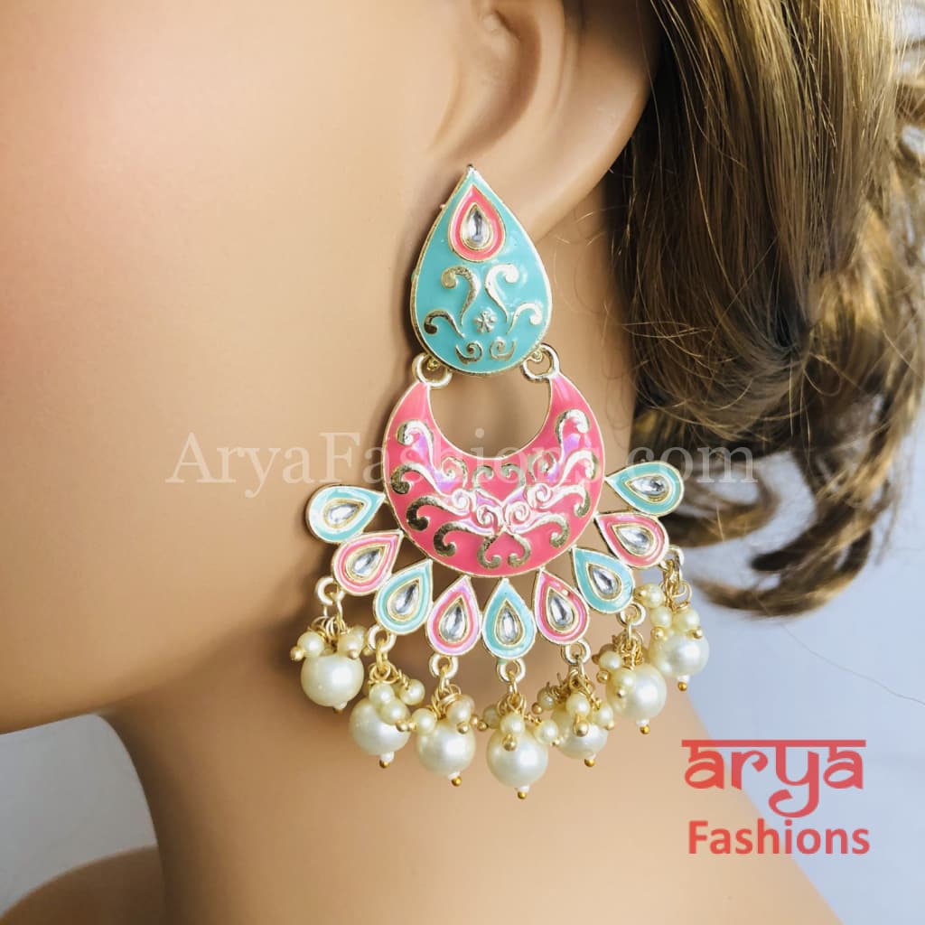 Mahi Meenakari Kundan Chandbali with Colored Beads