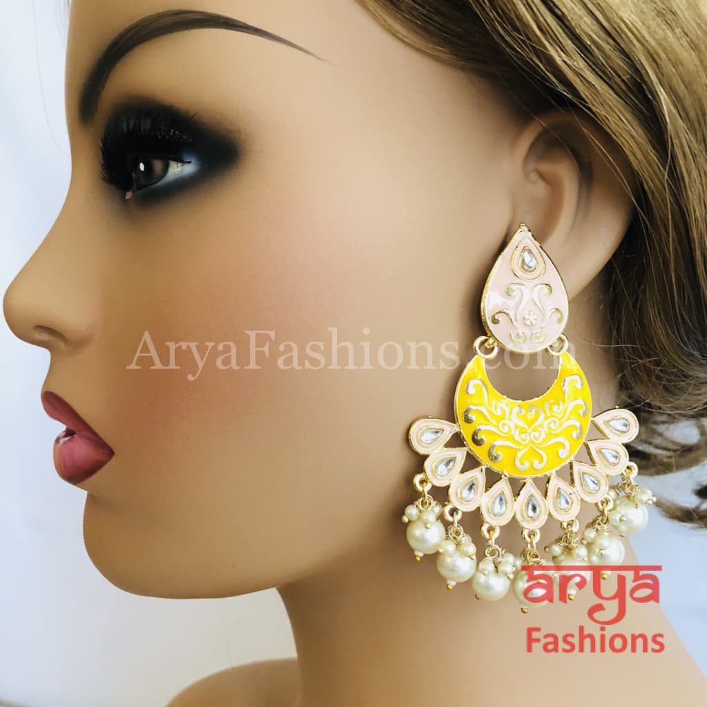 Mahi Meenakari Kundan Chandbali with Colored Beads