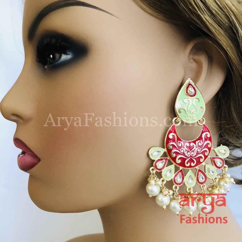 Mahi Meenakari Kundan Chandbali with Colored Beads