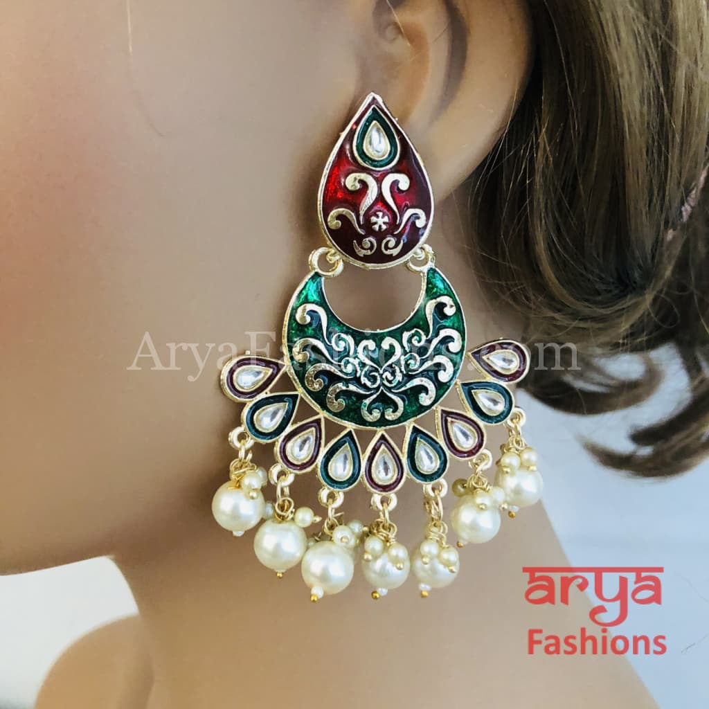 Mahi Meenakari Kundan Chandbali with Colored Beads