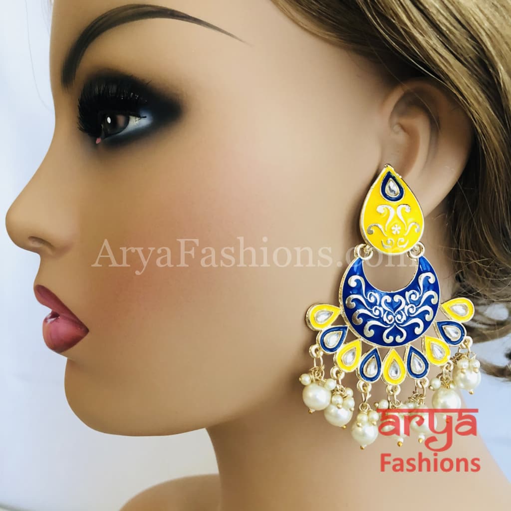 Mahi Meenakari Kundan Chandbali with Colored Beads