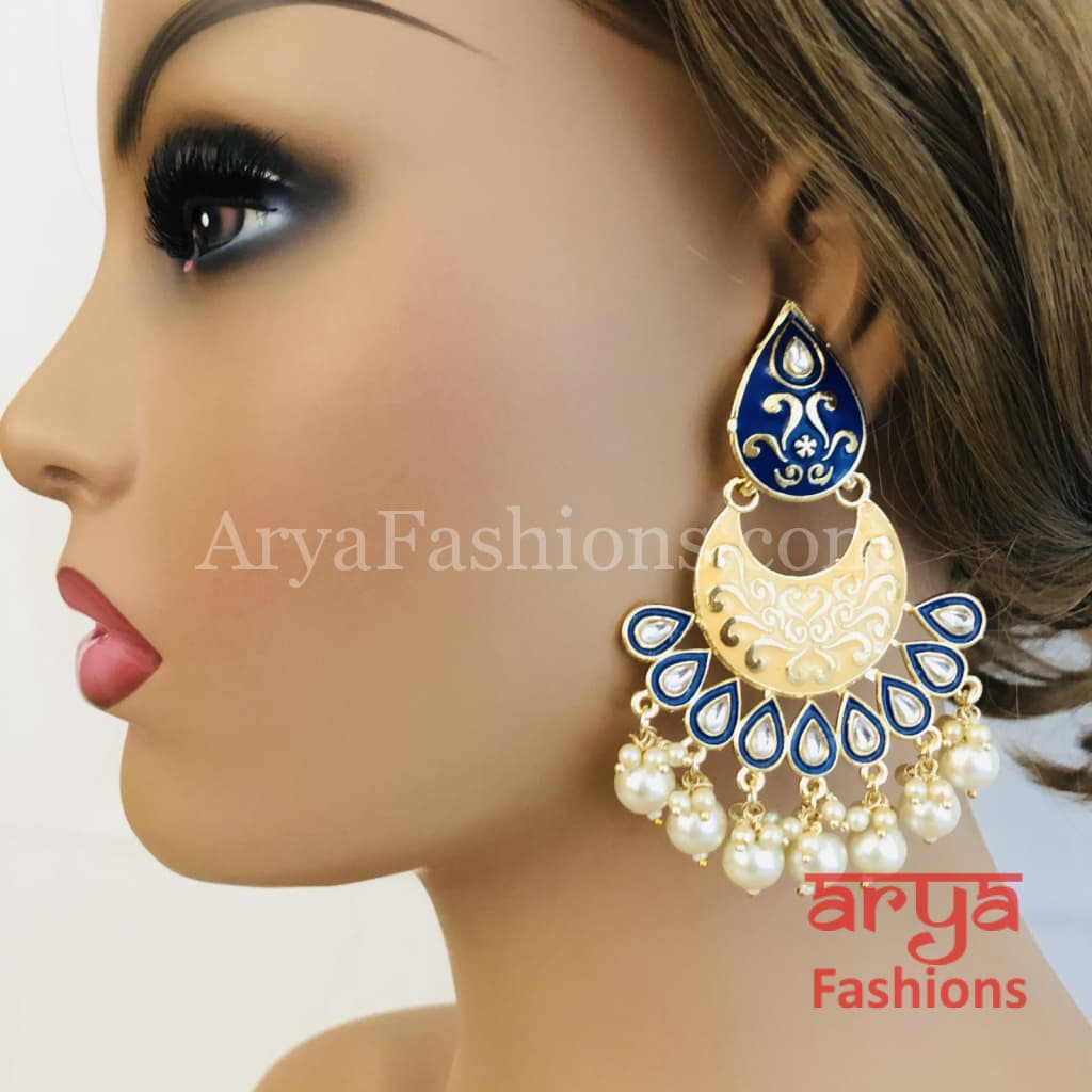 Mahi Meenakari Kundan Chandbali with Colored Beads