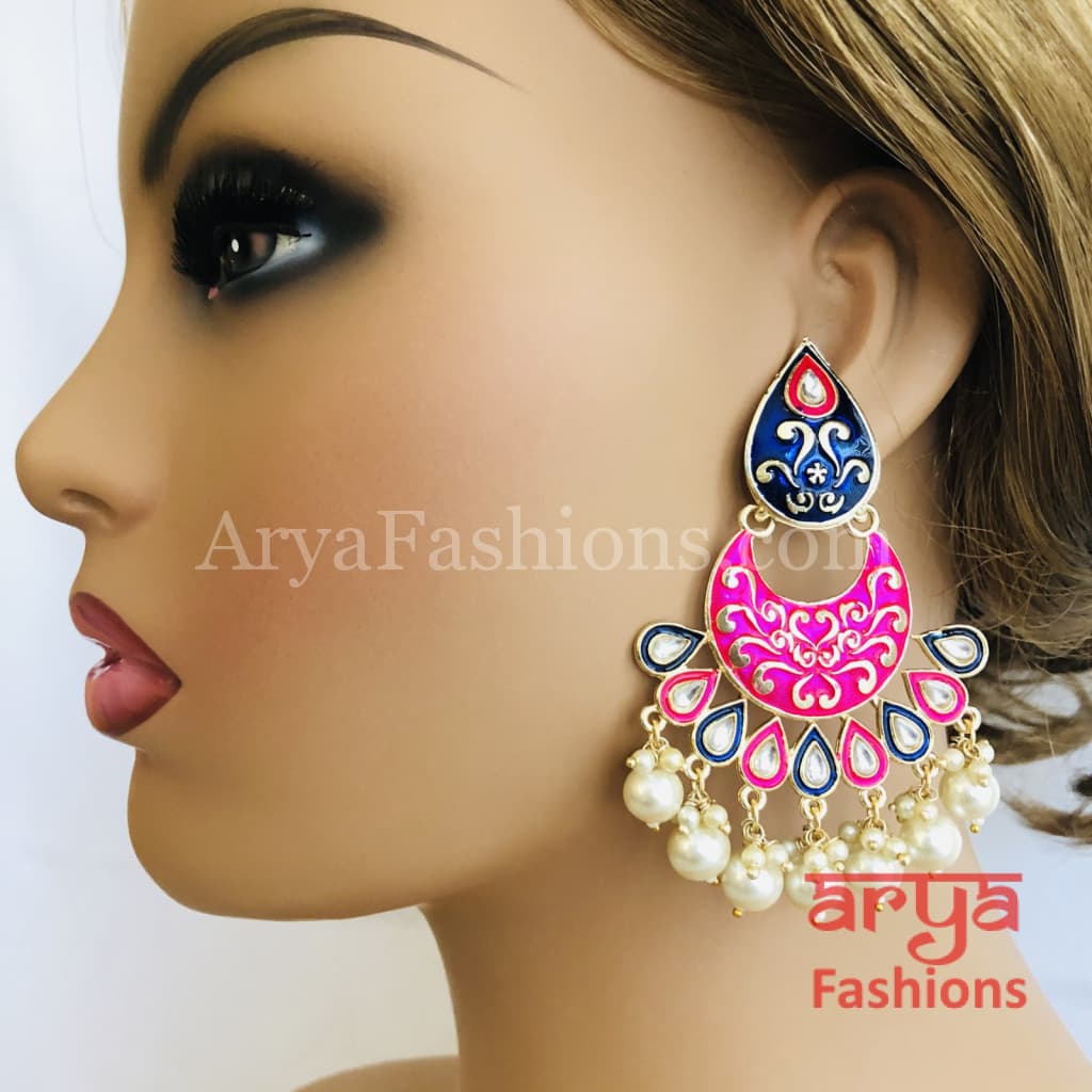 Mahi Meenakari Kundan Chandbali with Colored Beads