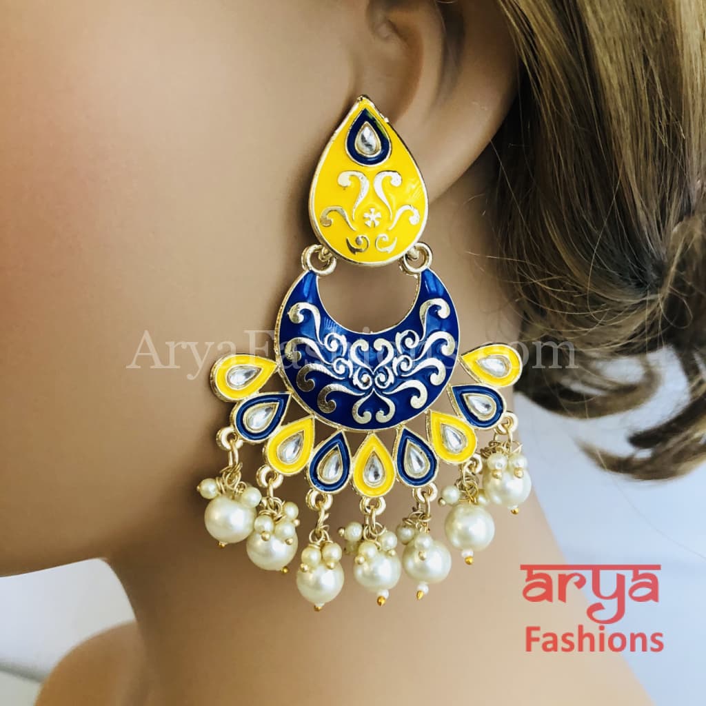 Mahi Meenakari Kundan Chandbali with Colored Beads