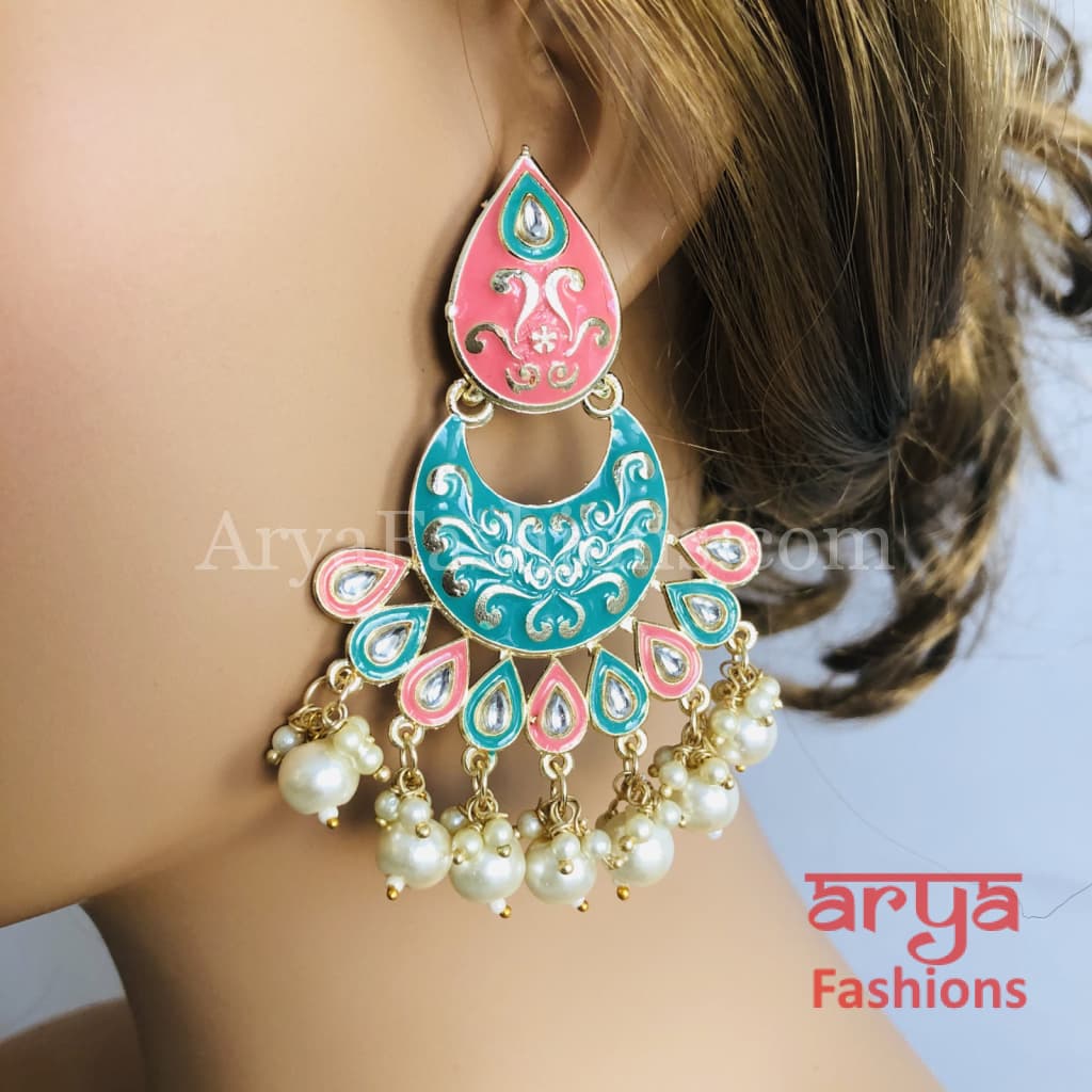Mahi Meenakari Kundan Chandbali with Colored Beads