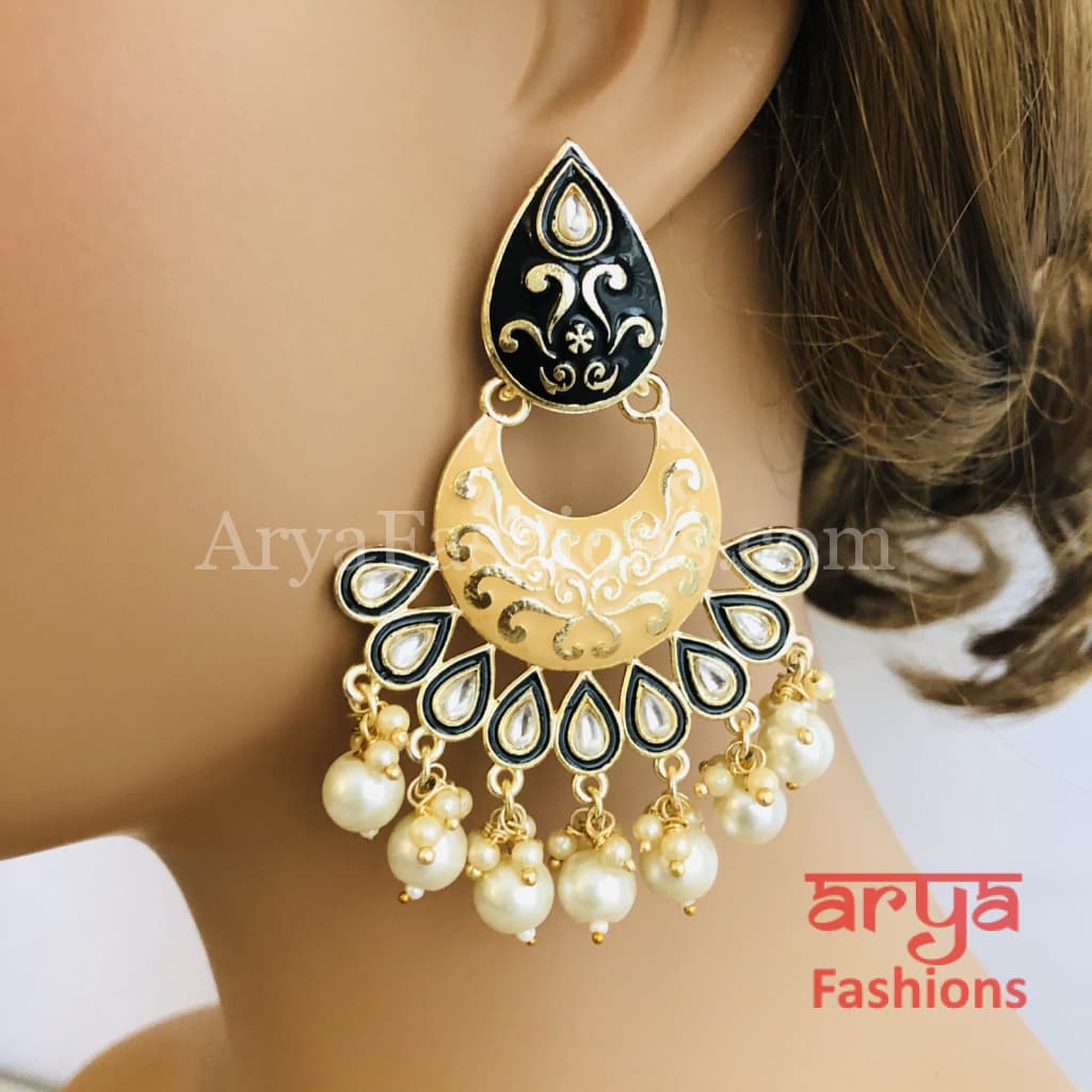 Mahi Meenakari Kundan Chandbali with Colored Beads