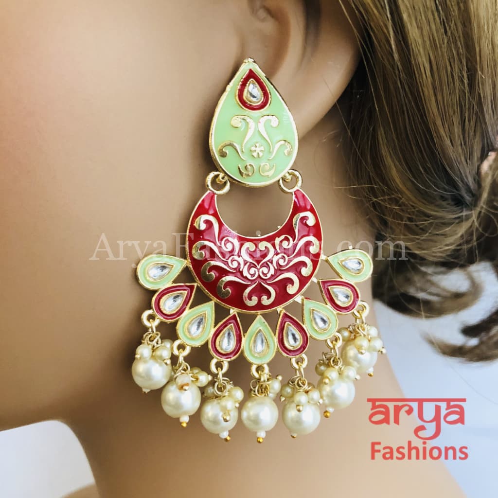 Mahi Meenakari Kundan Chandbali with Colored Beads
