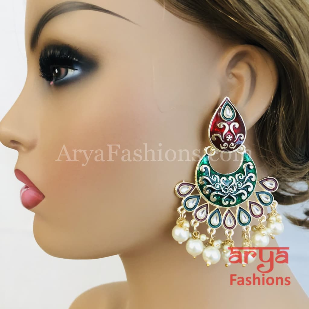 Mahi Meenakari Kundan Chandbali with Colored Beads